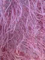 Load image into Gallery viewer, Light pink feather tinsel on mesh fabric per yard 60" wide
