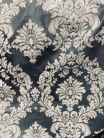 Load image into Gallery viewer, Damask Taffeta gray on black Flocking fabric per yard 60” wide

