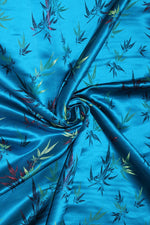 Load image into Gallery viewer, Turquoise Chinese Bamboo Brocade Satin, 45" Wide, non-stretch, Sells by the yard
