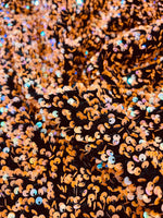 Load image into Gallery viewer, Orange Iridescent On Black stretch velvet  2-way stretch, sold by the yard
