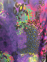 Load image into Gallery viewer, Purple floral leopard spandex dance swimsuits 4 way stretch  58" Wide, BY THE YARD
