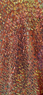 Load image into Gallery viewer, Orange iridescent shiny sequins on a 2 way stretch velvet , sold by the yard
