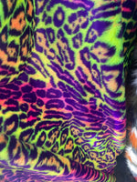Load image into Gallery viewer, Multi colored Leopard Spotted shaggy short pile faux fur fabric by the yard
