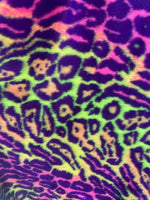 Load image into Gallery viewer, Multi colored Leopard Spotted shaggy short pile faux fur fabric by the yard
