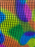 Load image into Gallery viewer, Multi color square tiles Spandex black mesh Fabric by the yard 60 " Wide
