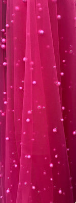 Load image into Gallery viewer, Fuchsia Very Soft Tulle with Pearls | 52" Wide | Bridal Veil Tulle, Wedding Dress |
