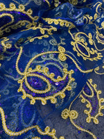 Load image into Gallery viewer, Royal Paisley Coco embroidery Sequins Sheer Polyester dress apparel fabric 54
