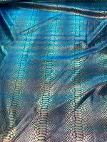 Load image into Gallery viewer, Iridescent blue Giant Snake Scales  Spandex Fabric 4 way stretch 58" wide
