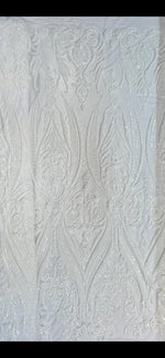 Load image into Gallery viewer, White Sequin Victorian Egg/Tulip, Big Print,4-way Stretch, Fabric 54"
