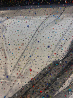 Load image into Gallery viewer, Beaded multicolored, rhinestone gems, on black mesh fabric, 54 inches wide
