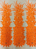 Load image into Gallery viewer, Neon orange peacock sequin gem beaded on mesh, sold by the PANEL
