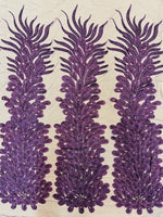 Load image into Gallery viewer, Purple peacock sequin gem beaded on mesh, sold by the PANEL
