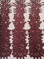 Load image into Gallery viewer, Burgundy peacock sequin gem beaded on mesh, sold by the PANEL
