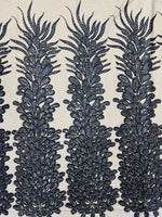 Load image into Gallery viewer, Navy peacock sequin gem beaded on mesh, sold by the PANEL
