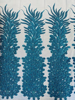 Load image into Gallery viewer, Turquoise peacock sequin gem beaded on mesh, sold by the PANEL
