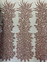 Load image into Gallery viewer, Rosegold  peacock sequin gem beaded on mesh, sold by the PANEL
