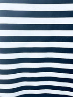 Load image into Gallery viewer, Navy/White stripe Poly cotton 1" stripe Sold by yard  POLYCOTTON 58" wide
