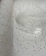 Load image into Gallery viewer, Ivory Scattered Pearls Mesh, 2-Way Stretch Fabric per yard
