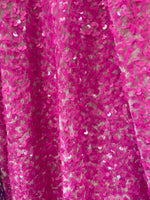 Load image into Gallery viewer, Fuchsia shiny sequins on a 2 way stretch velvet , sold by the yard
