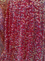 Load image into Gallery viewer, Red iridescent shiny sequins on a 2 way stretch White velvet , sold by the yard
