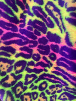 Load image into Gallery viewer, Multi colored Leopard Spotted shaggy short pile faux fur fabric by the yard
