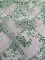 Load image into Gallery viewer, Elena mint corded Floral lace with sequin Fabric Sold By The Yard
