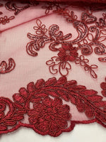 Load image into Gallery viewer, Elena burgundy corded Floral lace with sequin Fabric Sold By The Yard
