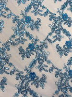 Load image into Gallery viewer, Elena turquoise corded Floral lace with sequin Fabric Sold By The Yard

