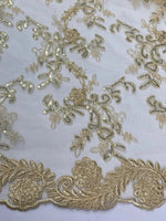 Load image into Gallery viewer, Elena beige corded Floral lace with sequin Fabric Sold By The Yard
