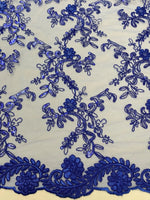 Load image into Gallery viewer, Elena royal corded Floral lace with sequin Fabric Sold By The Yard
