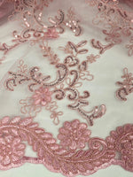Load image into Gallery viewer, Elena light pink corded Floral lace with sequin Fabric Sold By The Yard
