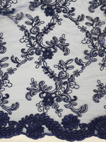 Load image into Gallery viewer, Elena navy corded Floral lace with sequin Fabric Sold By The Yard
