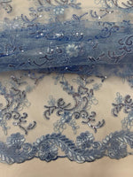 Load image into Gallery viewer, Elena light blue corded Floral lace with sequin Fabric Sold By The Yard
