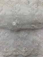 Load image into Gallery viewer, Elena white clear corded Floral lace with sequin Fabric Sold By The Yard
