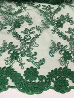 Load image into Gallery viewer, Elena hunter green corded Floral lace with sequin Fabric Sold By The Yard
