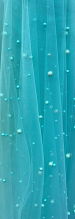 Load image into Gallery viewer, Aqua Very Soft Tulle with Pearls | 52" Wide | Bridal Veil Tulle, Wedding Dress |
