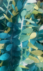 Load image into Gallery viewer, Blues and yellow Leaf dangling taffeta fabric sold by the yard
