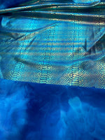 Load image into Gallery viewer, Iridescent blue Giant Snake Scales  Spandex Fabric 4 way stretch 58" wide
