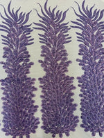 Load image into Gallery viewer, Lavender peacock sequin gem beaded on mesh, sold by the PANEL
