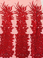 Load image into Gallery viewer, Red peacock sequin gem beaded on mesh, sold by the PANEL
