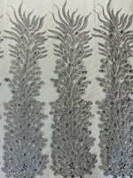 Load image into Gallery viewer, Silver peacock sequin gem beaded on mesh, sold by the PANEL
