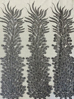 Load image into Gallery viewer, Gray peacock sequin gem beaded on mesh, sold by the PANEL
