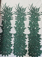 Load image into Gallery viewer, Hunter green peacock sequin gem beaded on mesh, sold by the PANEL
