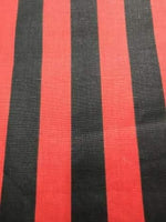 Load image into Gallery viewer, Red black stripe Poly cotton 1" stripe Sold by yard  POLYCOTTON 58" wide
