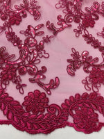 Load image into Gallery viewer, Elena fuchsia corded Floral lace with sequin Fabric Sold By The Yard

