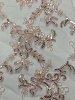 Load image into Gallery viewer, Elena blush pink corded Floral lace with sequin Fabric Sold By The Yard
