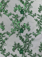 Load image into Gallery viewer, Elena Kelly green corded Floral lace with sequin Fabric Sold By The Yard
