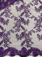 Load image into Gallery viewer, Elena purple corded Floral lace with sequin Fabric Sold By The Yard
