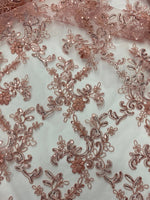 Load image into Gallery viewer, Elena dusy rose corded Floral lace with sequin Fabric Sold By The Yard

