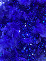 Load image into Gallery viewer, Royal sequin stretch velvet with feathers , 4-Way stretch  fabric by the yard 60" Wide
